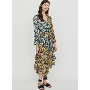 Maje Roen Floral Print Long Sleeve Asymmetrical Wrap Dress